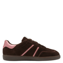 Load image into Gallery viewer, Tamaris Ladies Chocolate Suede Laced Smart Trainer - Pink Accents - 23624 368
