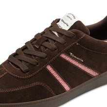 Load image into Gallery viewer, Tamaris Ladies Chocolate Suede Laced Smart Trainer - Pink Accents - 23624 368
