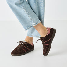 Load image into Gallery viewer, Tamaris Ladies Chocolate Suede Laced Smart Trainer - Pink Accents - 23624 368
