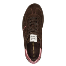 Load image into Gallery viewer, Tamaris Ladies Chocolate Suede Laced Smart Trainer - Pink Accents - 23624 368
