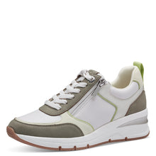 Load image into Gallery viewer, Tamaris Ladies Casual Wedge Shoe - Laced and Zip Fastening - White Sage and Soft Lime - 23721
