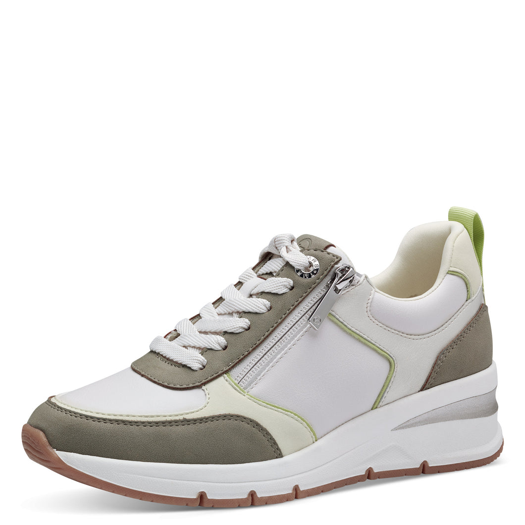 Tamaris Ladies Casual Wedge Shoe - Laced and Zip Fastening - White Sage and Soft Lime - 23721