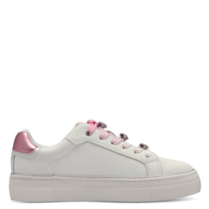 Tamaris Ladies White Trainer Style with Pink Accents - 23751