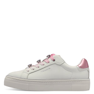 Tamaris Ladies White Trainer Style with Pink Accents - 23751