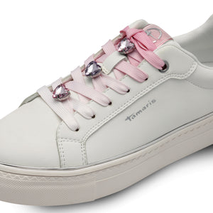 Tamaris Ladies White Trainer Style with Pink Accents - 23751