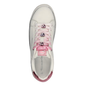 Tamaris Ladies White Trainer Style with Pink Accents - 23751