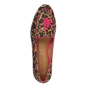 Tamaris Ladies Leopard Print Loafer with Pink Accents - 24221