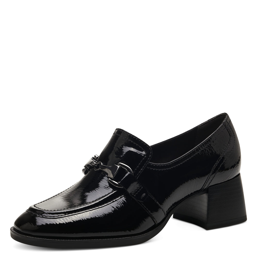 Tamaris Ladies Black Patent Loafer - Heel - 24434