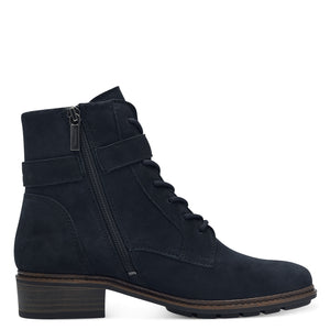 Tamaris Ladies Navy Nubuck Ankle Boot - Laced and Zip Fastening - 25265