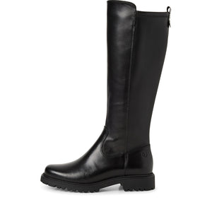 Tamaris Ladies Long Leg Black Boot with Stretch Panel - 25605