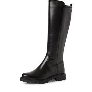 Tamaris Ladies Long Leg Black Boot with Stretch Panel - 25605