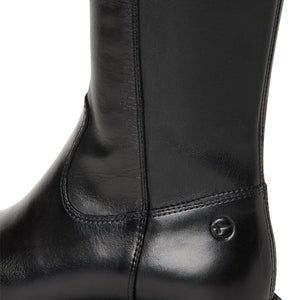 Tamaris Ladies Long Leg Black Boot with Stretch Panel - 25605