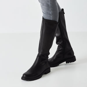 Tamaris Ladies Long Leg Black Boot with Stretch Panel - 25605