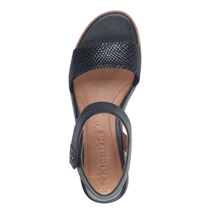 Tamaris Ladies Navy Leather Wedge Sandal - 28203