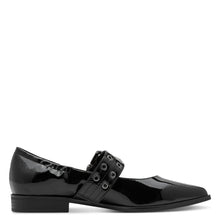 Load image into Gallery viewer, Marco TOZZI Ladies Black Patent Smart Flat Buckled Pump = 22128 018

