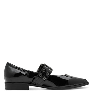Marco TOZZI Ladies Black Patent Smart Flat Buckled Pump = 22128 018