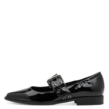 Load image into Gallery viewer, Marco TOZZI Ladies Black Patent Smart Flat Buckled Pump = 22128 018
