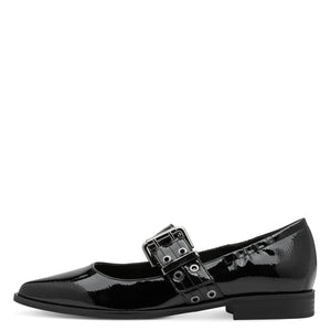 Marco TOZZI Ladies Black Patent Smart Flat Buckled Pump = 22128 018