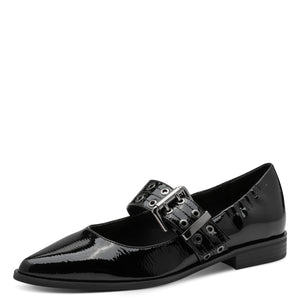 Marco TOZZI Ladies Black Patent Smart Flat Buckled Pump = 22128 018
