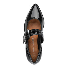 Load image into Gallery viewer, Marco TOZZI Ladies Black Patent Smart Flat Buckled Pump = 22128 018
