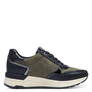 Marco Tozzi Black and Khaki Casual Shoe - Laced and Zip Fastening - 23735