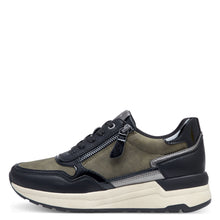 Load image into Gallery viewer, Marco Tozzi Black and Khaki Casual Shoe - Laced and Zip Fastening - 23735
