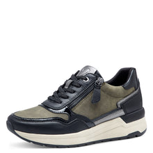 Load image into Gallery viewer, Marco Tozzi Black and Khaki Casual Shoe - Laced and Zip Fastening - 23735
