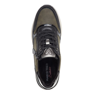 Marco Tozzi Black and Khaki Casual Shoe - Laced and Zip Fastening - 23735