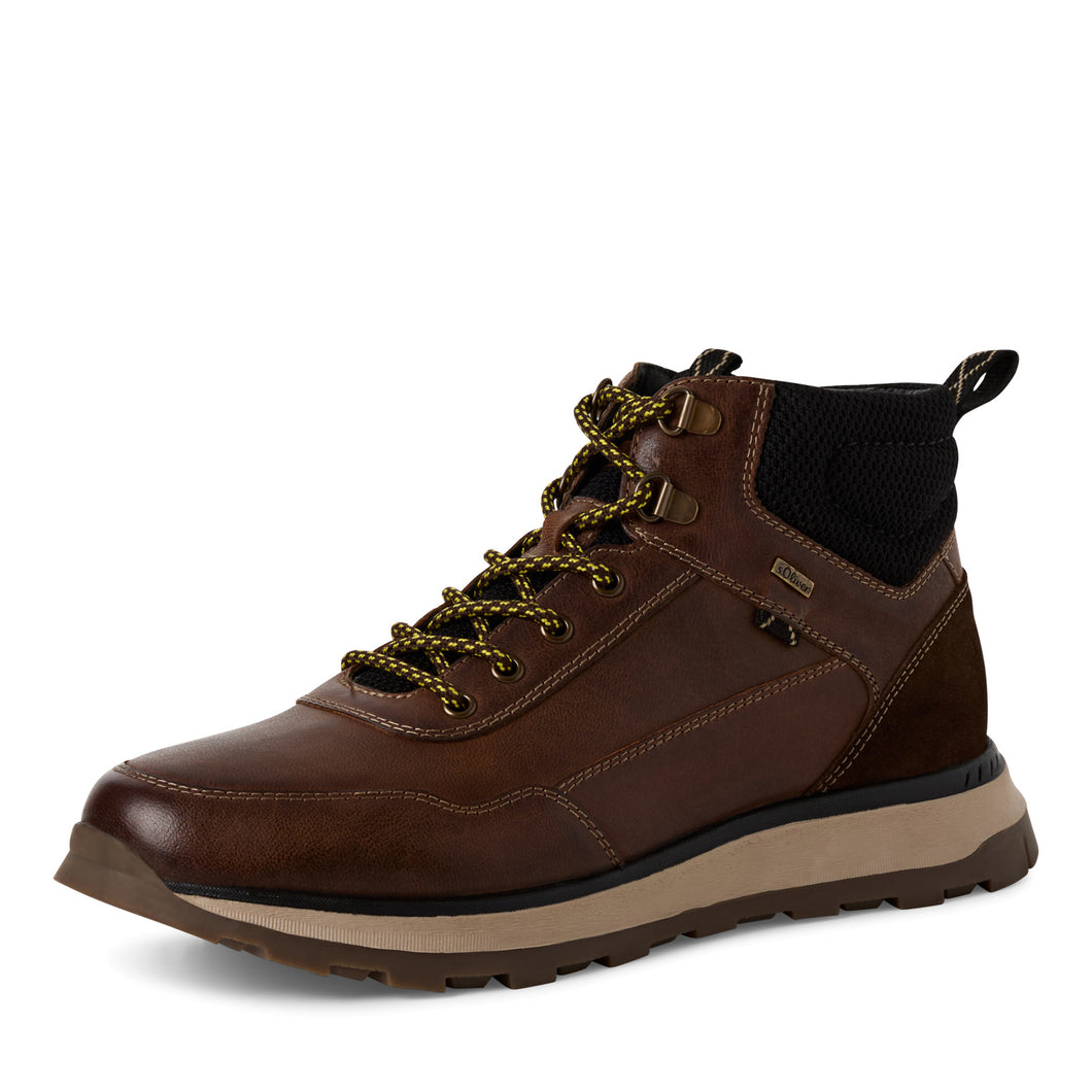 S Oliver Mens Ankle Rich Tan Boot - Laced and Zip Fastening - 15227 305