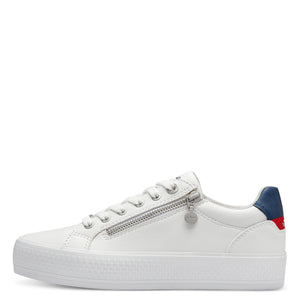 S Oliver Ladies White Smart Trainer with Navy Detail - 23600