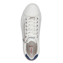 Load image into Gallery viewer, S Oliver Ladies White Smart Trainer with Navy Detail - 23600
