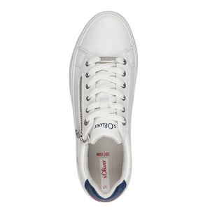 S Oliver Ladies White Smart Trainer with Navy Detail - 23600