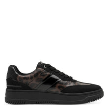 Load image into Gallery viewer, S Oliver Ladies Black Smart Laced Trainer - Leopard Panels - 23683
