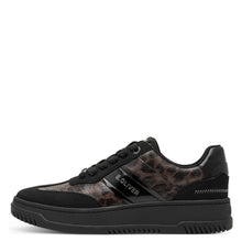 Load image into Gallery viewer, S Oliver Ladies Black Smart Laced Trainer - Leopard Panels - 23683
