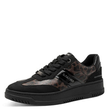 Load image into Gallery viewer, S Oliver Ladies Black Smart Laced Trainer - Leopard Panels - 23683
