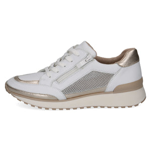 Caprice Ladies White and Gold Casual Shoe - Lace and Zip Fastening - 23701