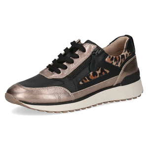 Caprice Ladies Smart Trainer - Black and Soft Gold - Lace and Zip - 23702 322