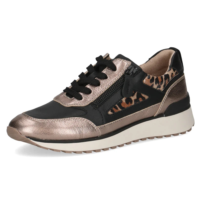 Caprice Ladies Smart Trainer - Black and Soft Gold - Lace and Zip - 23702 322