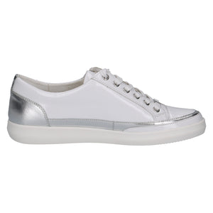 Caprice Ladies White Leather Casual Shoe - Laced and Zip Fastening - 23706