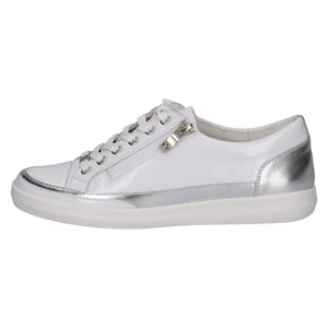 Caprice Ladies White Leather Casual Shoe - Laced and Zip Fastening - 23706