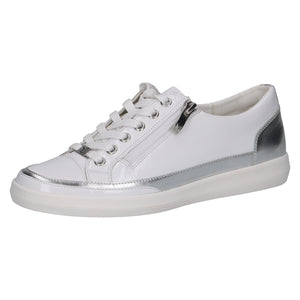 Caprice Ladies White Leather Casual Shoe - Laced and Zip Fastening - 23706