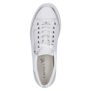 Caprice Ladies White Leather Casual Shoe - Laced and Zip Fastening - 23706