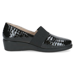 Caprice Ladies Slip on Black Croc Patent Shoe - 24351 014