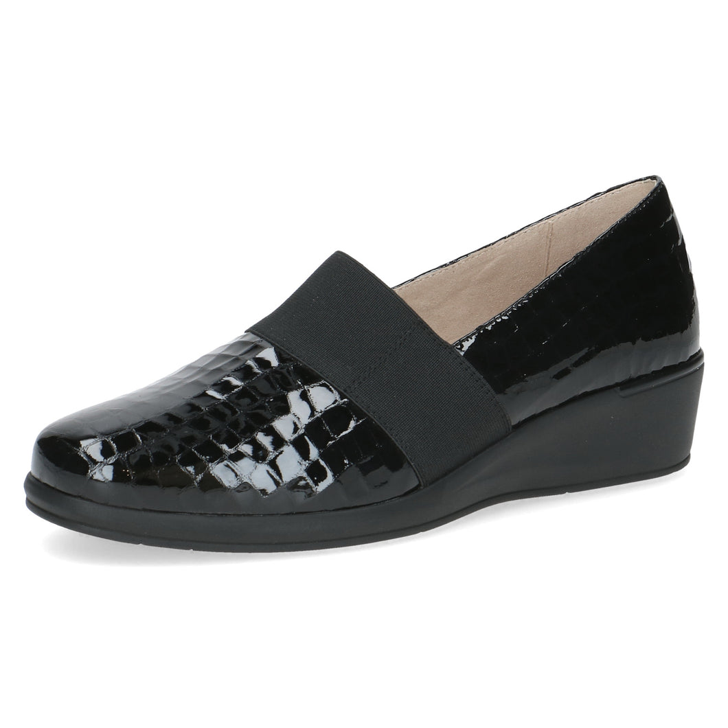 Caprice Ladies Slip on Black Croc Patent Shoe - 24351 014