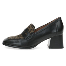Load image into Gallery viewer, Caprice Ladies Black Loafer With Leopard Print Detail - Heel - 24405
