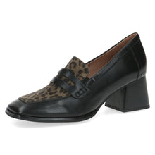 Load image into Gallery viewer, Caprice Ladies Black Loafer With Leopard Print Detail - Heel - 24405
