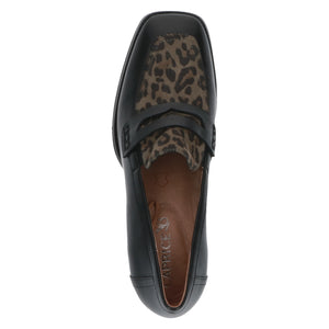 Caprice Ladies Black Loafer With Leopard Print Detail - Heel - 24405