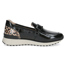 Load image into Gallery viewer, Caprice Ladies Black Patent Loafer with Leopard Detail - 24700
