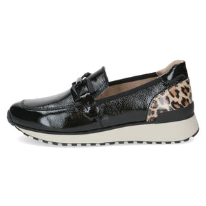 Caprice Ladies Black Patent Loafer with Leopard Detail - 24700