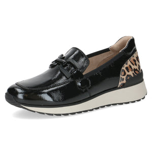 Caprice Ladies Black Patent Loafer with Leopard Detail - 24700
